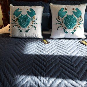Crab Pillows (2) by DeBage: Beaded & Embroidered design: 18x18 : NWT